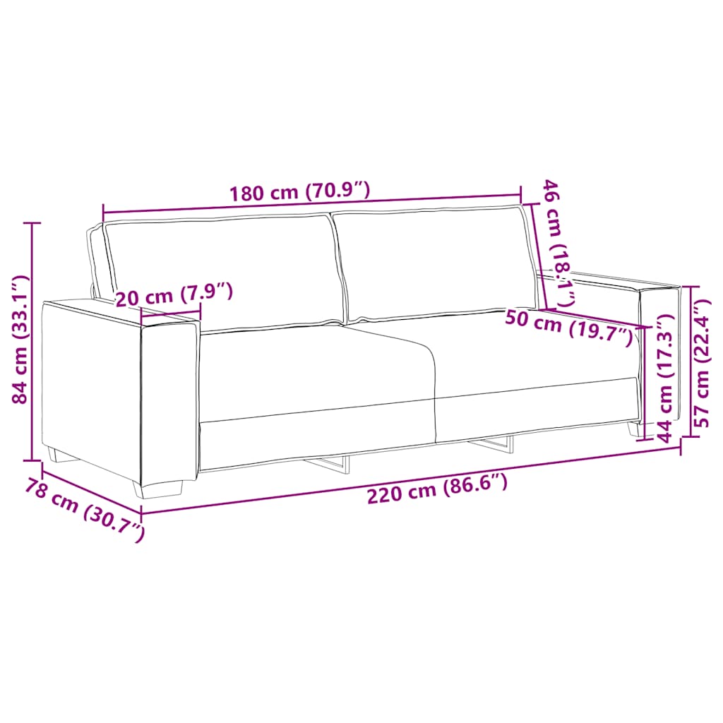 3-Sitzer-Sofa Braun 220x78x84 cm Samt