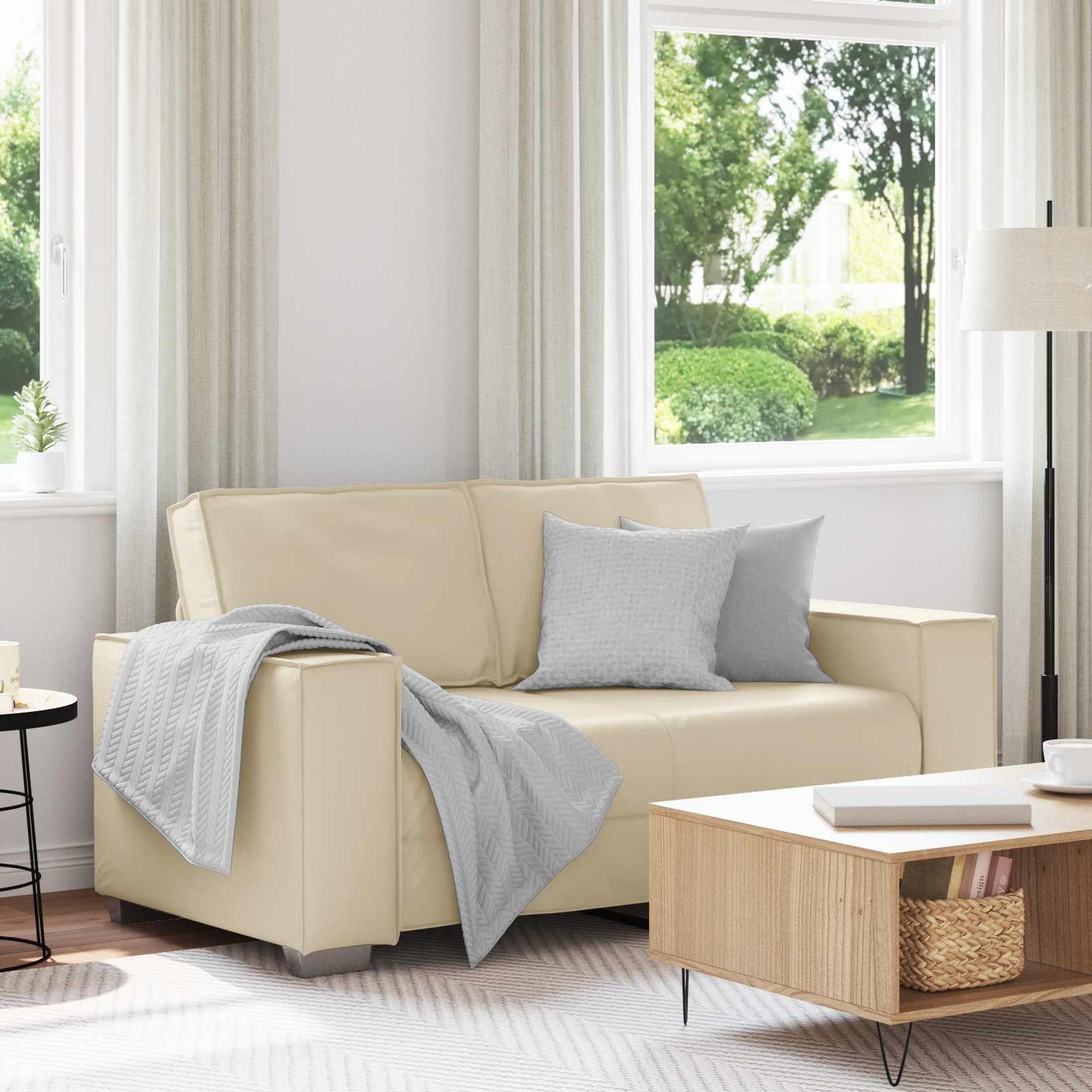 Zweisitzer-Sofa Creme 160 cm Kunstleder