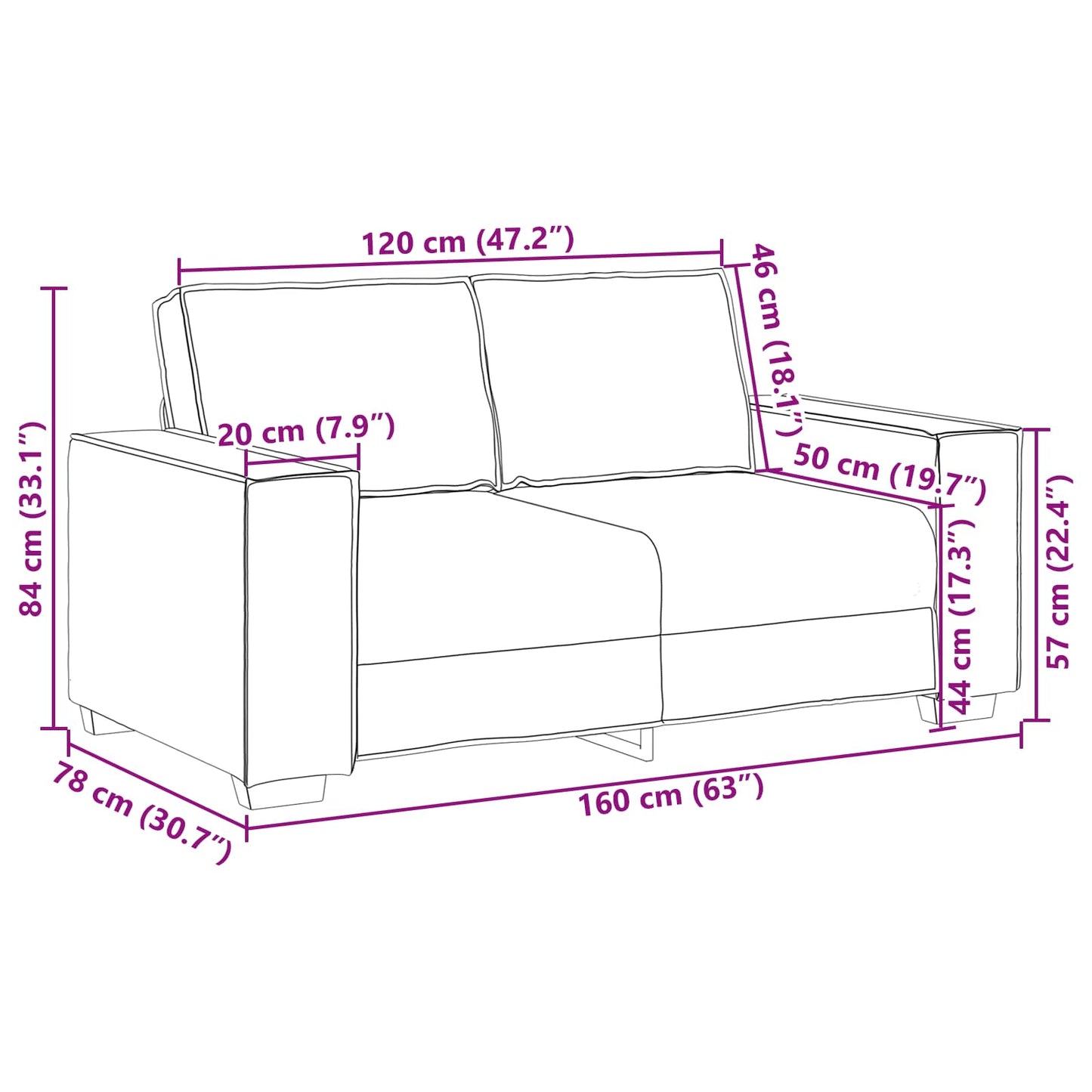 Zweisitzer-Sofa Schwarz 160 cm Kunstleder
