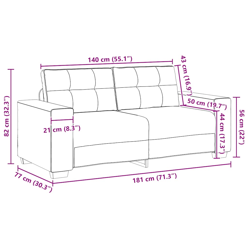 Zweisitzer-Sofa Hellgrau 180x77x82 cm Stoff