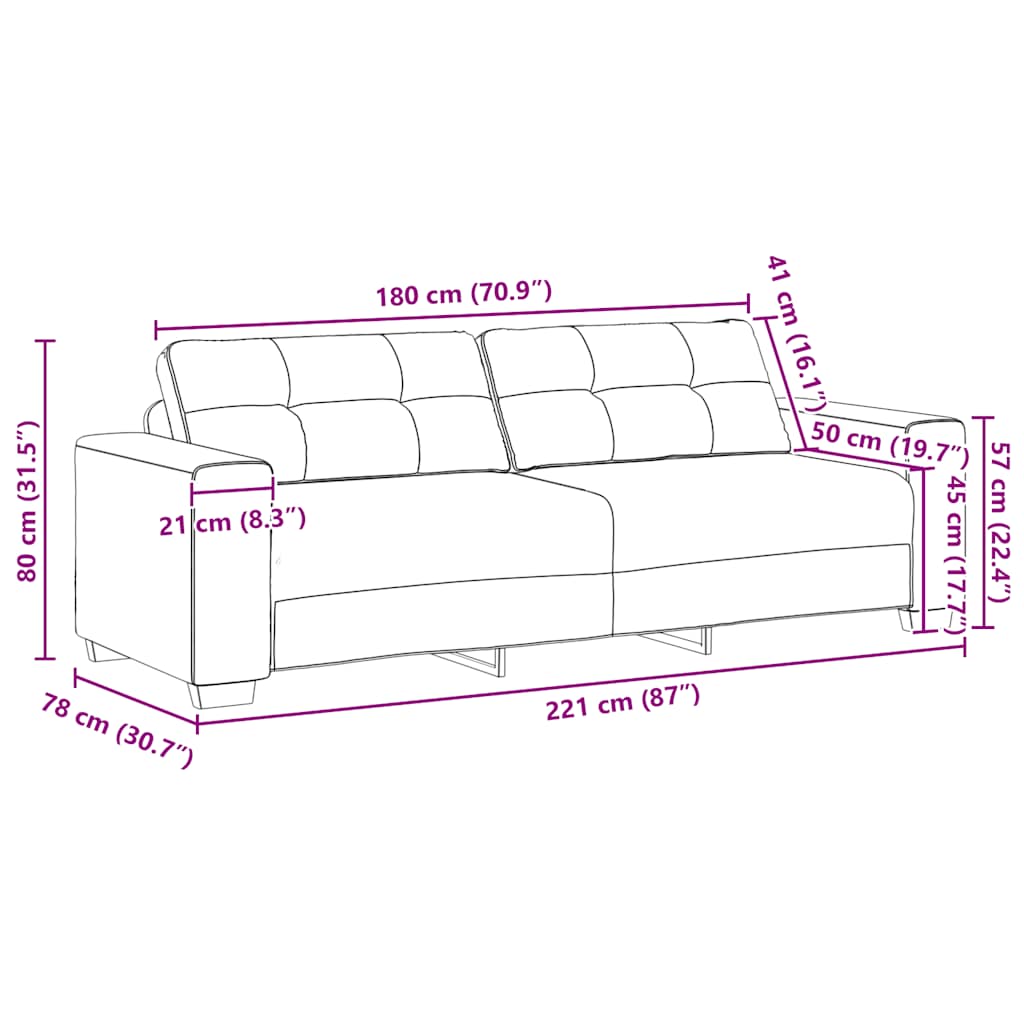 3-Sitzer-Sofa Dunkelgrau 220x78x80 cm Stoff
