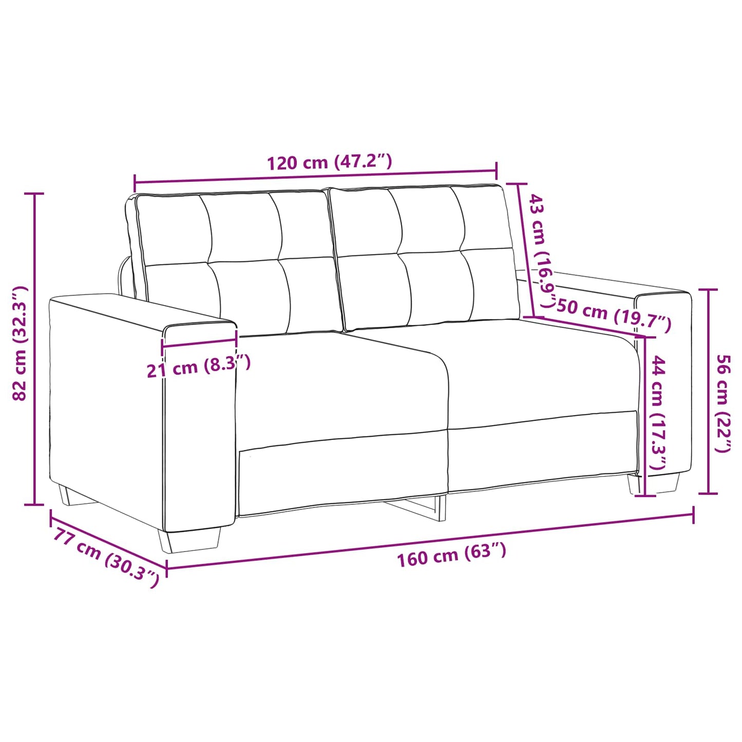 Zweisitzer-Sofa Dunkelgrau 120 cm Kunstleder