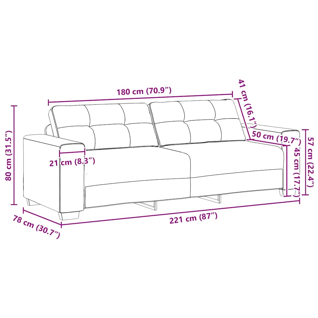 3-Sitzer-Sofa Hellgrau 220x78x80 cm Samt