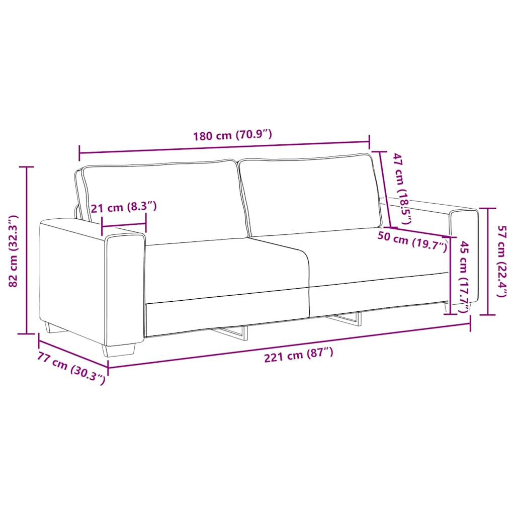 3-Sitzer-Sofa Weinrot 220x77x82 cm Stoff