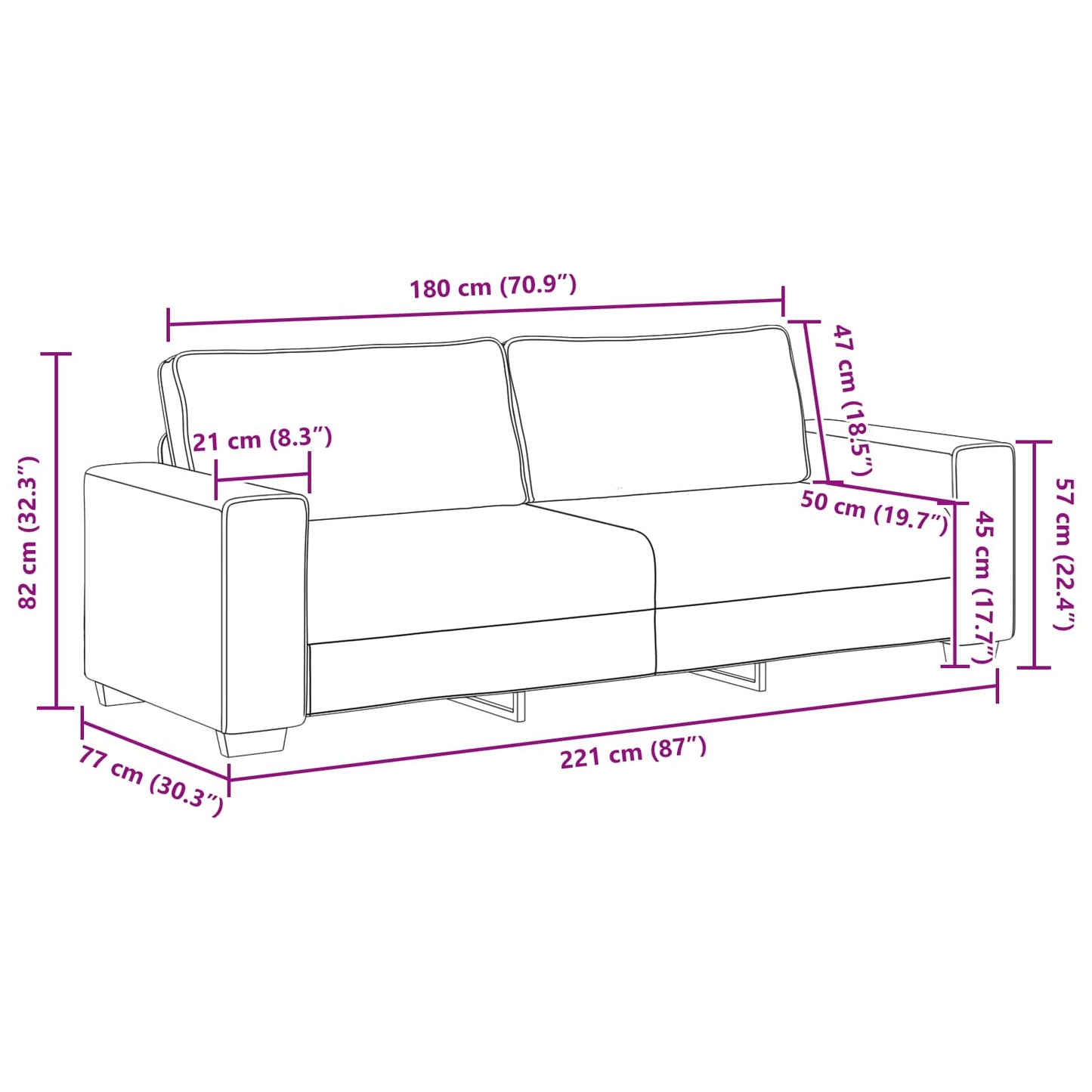3-Sitzer-Sofa 180 cm Leinen