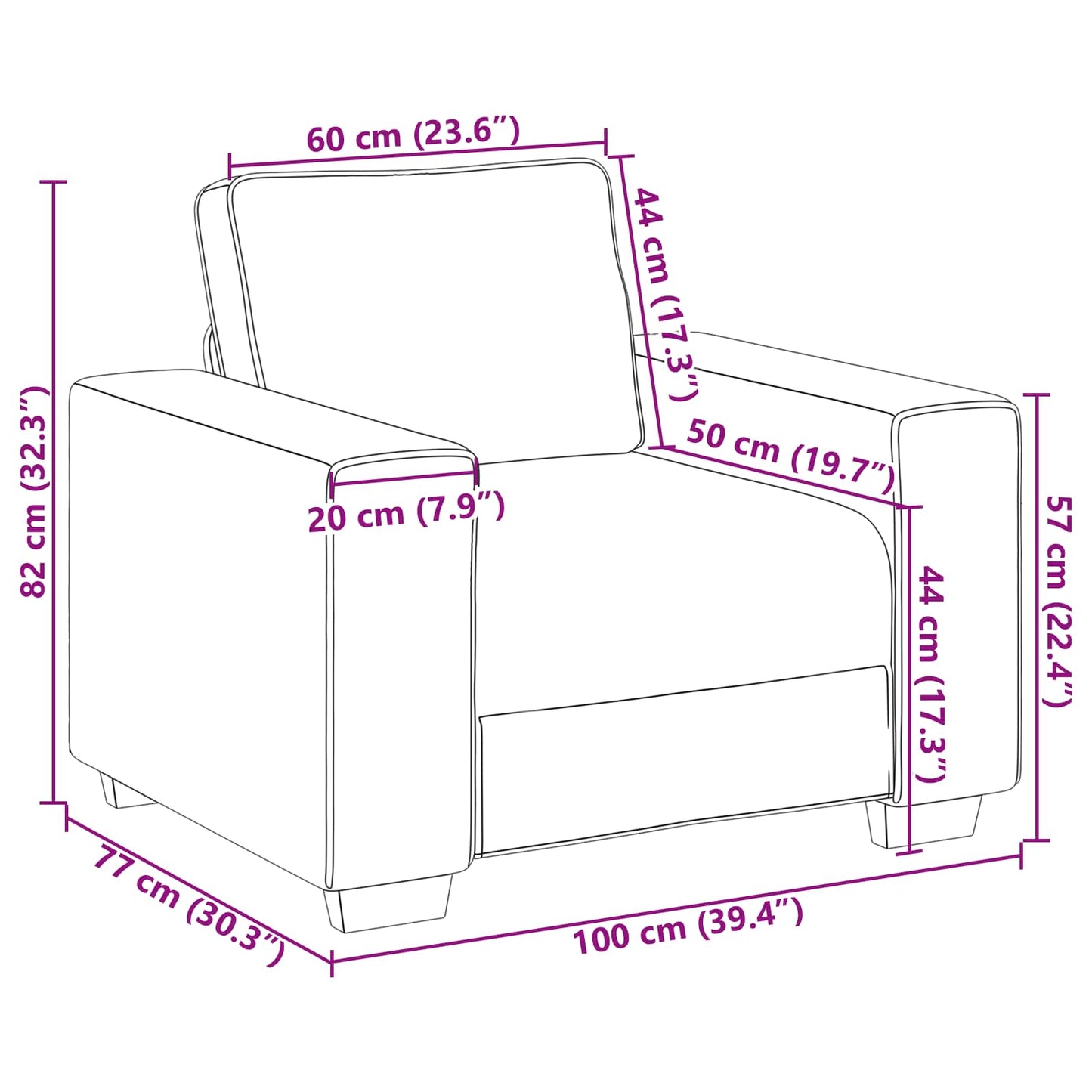 Sofa-Sessel Taupe 100 cm Stoff