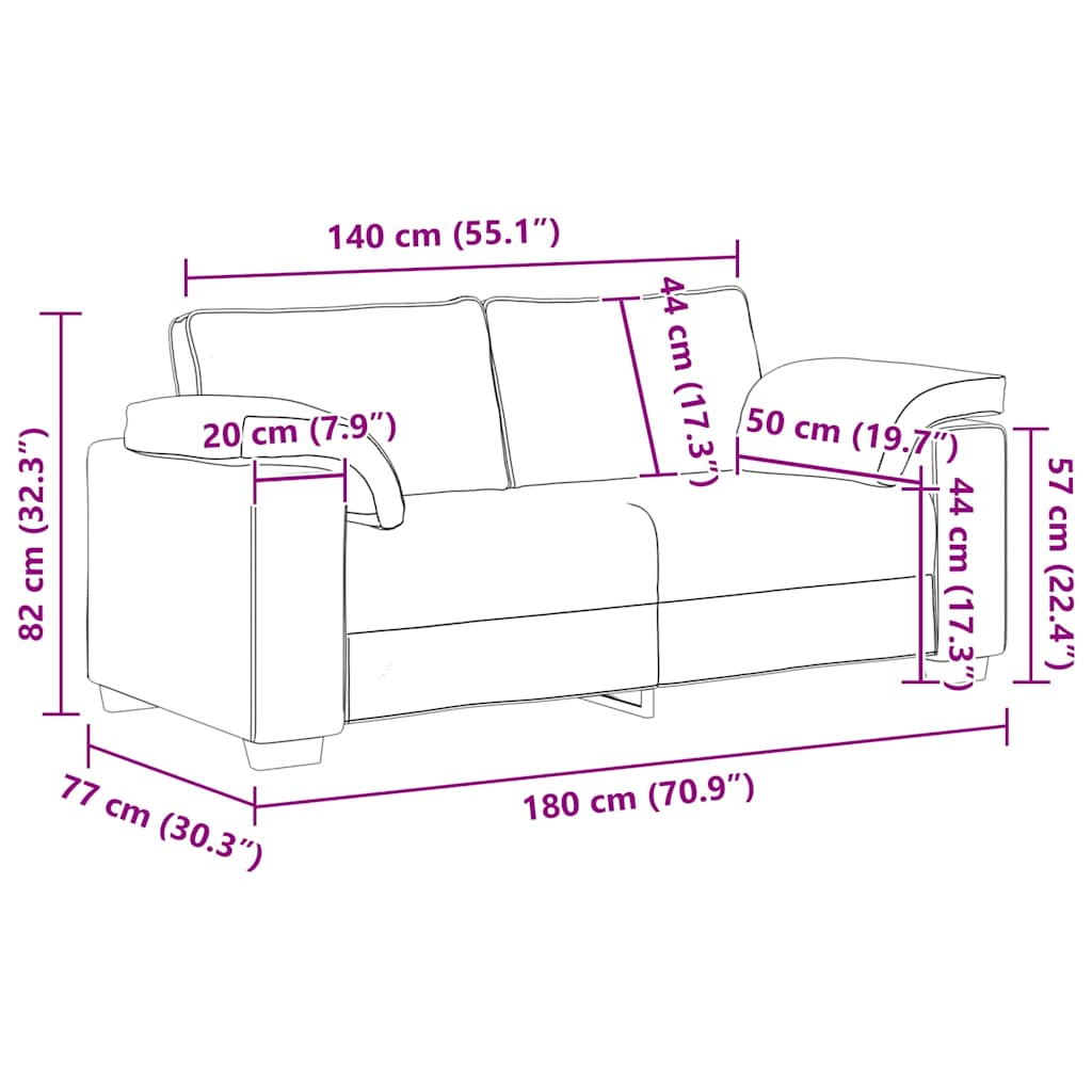 Zweisitzer-Sofa Schwarz 180 cm Stoff