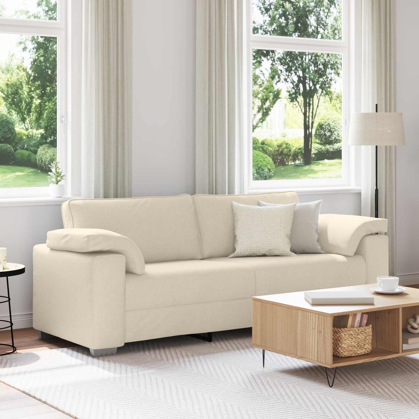 3-Sitzer-Sofa Beige 220 cm Leinenmischgewebe