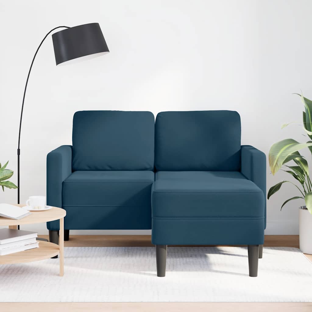 2-Sitzer-Sofa mit Chaiselongue L-Form Blau 125 cm Samt