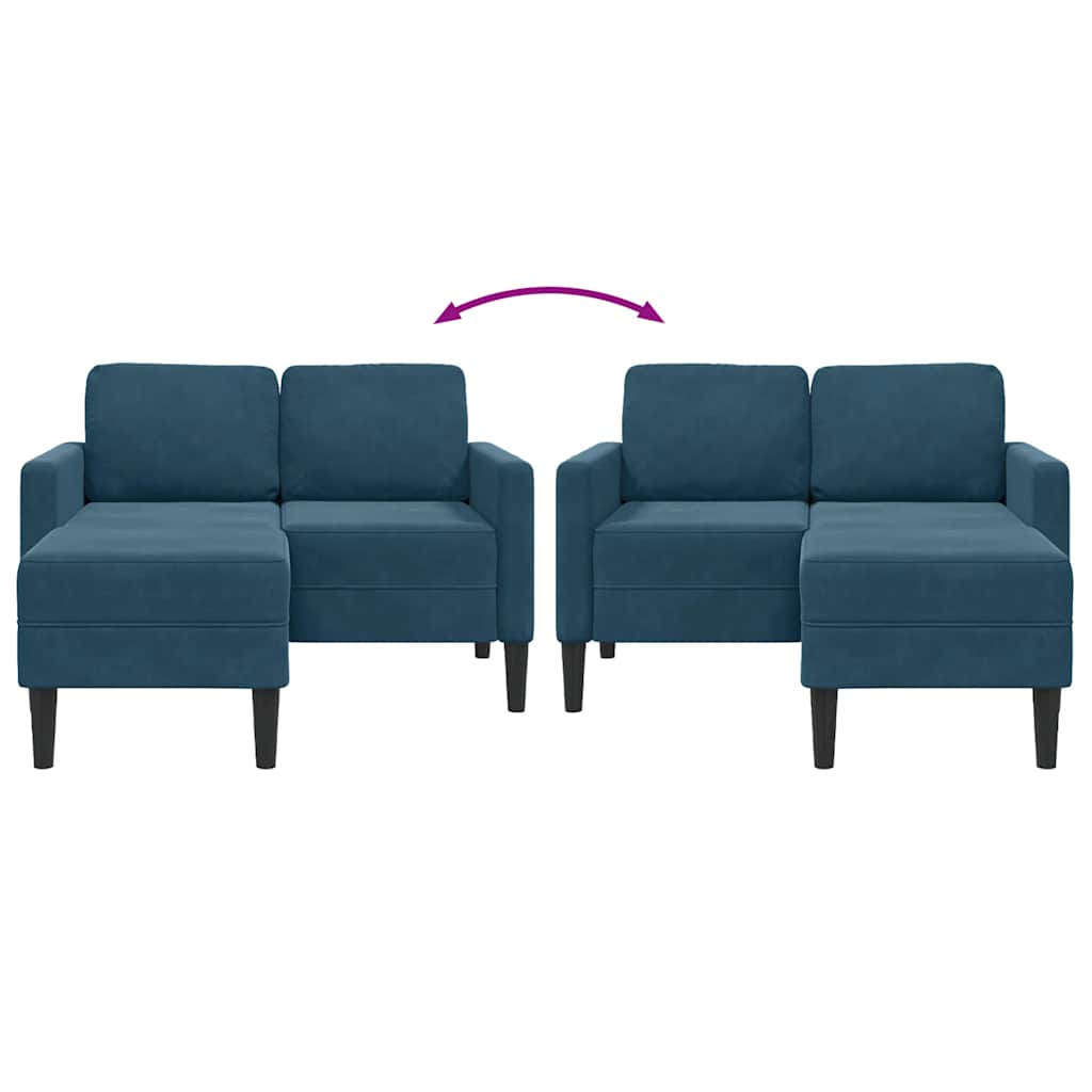 2-Sitzer-Sofa mit Chaiselongue L-Form Blau 125 cm Samt