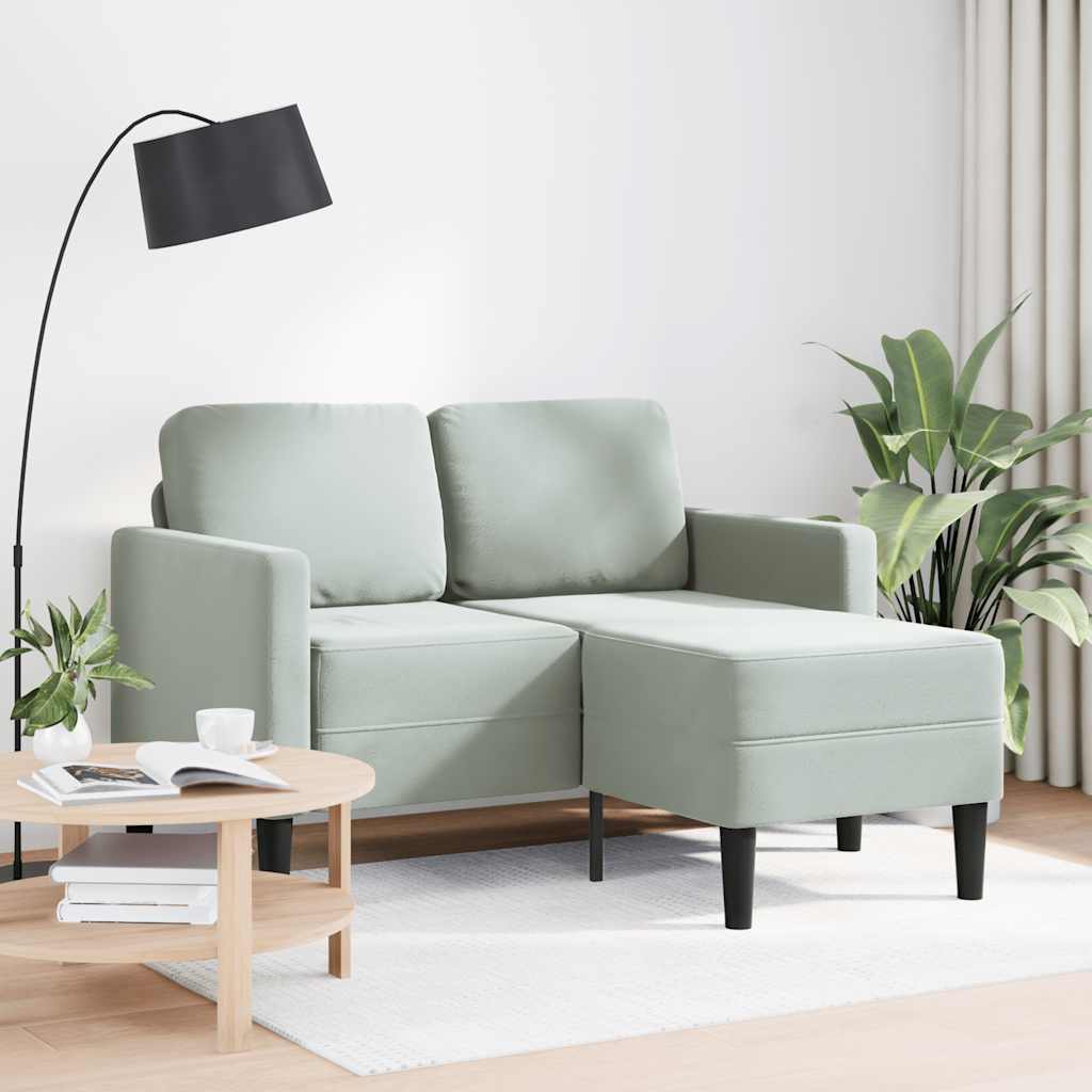 2-Sitzer-Sofa mit Chaiselongue L-Form Hellgrau 125 cm Samt