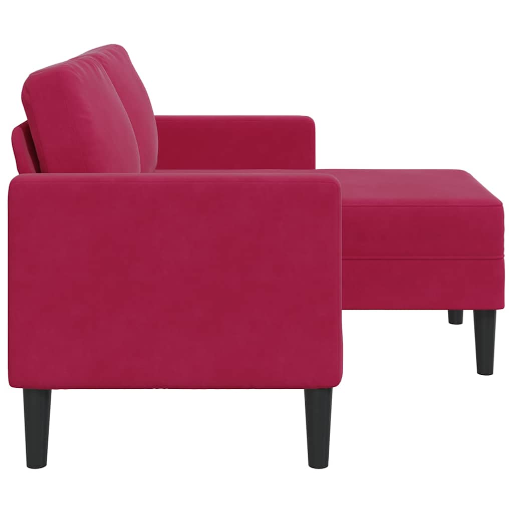 2-Sitzer-Sofa mit Chaiselongue L-Form Weinrot 125 cm Samt