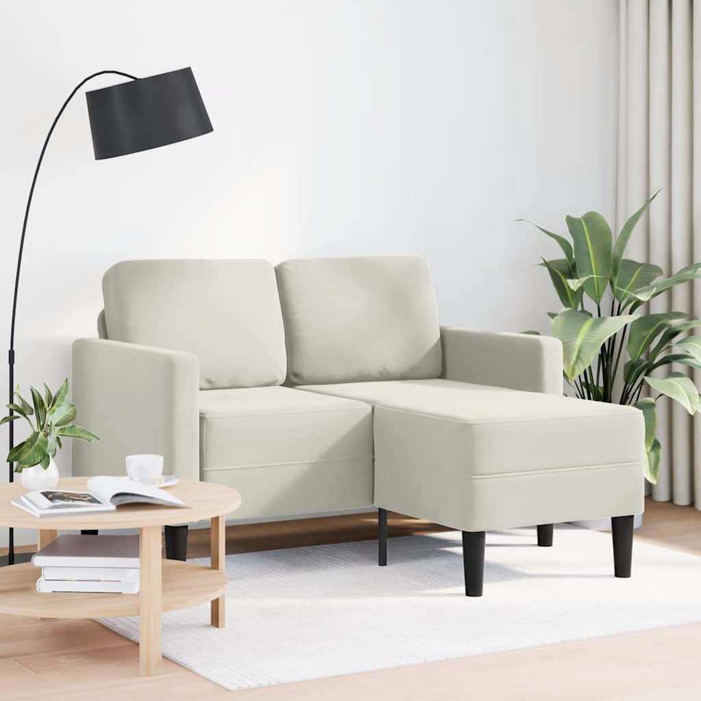 2-Sitzer-Sofa mit Chaiselongue L-Form Creme 125 cm Samt
