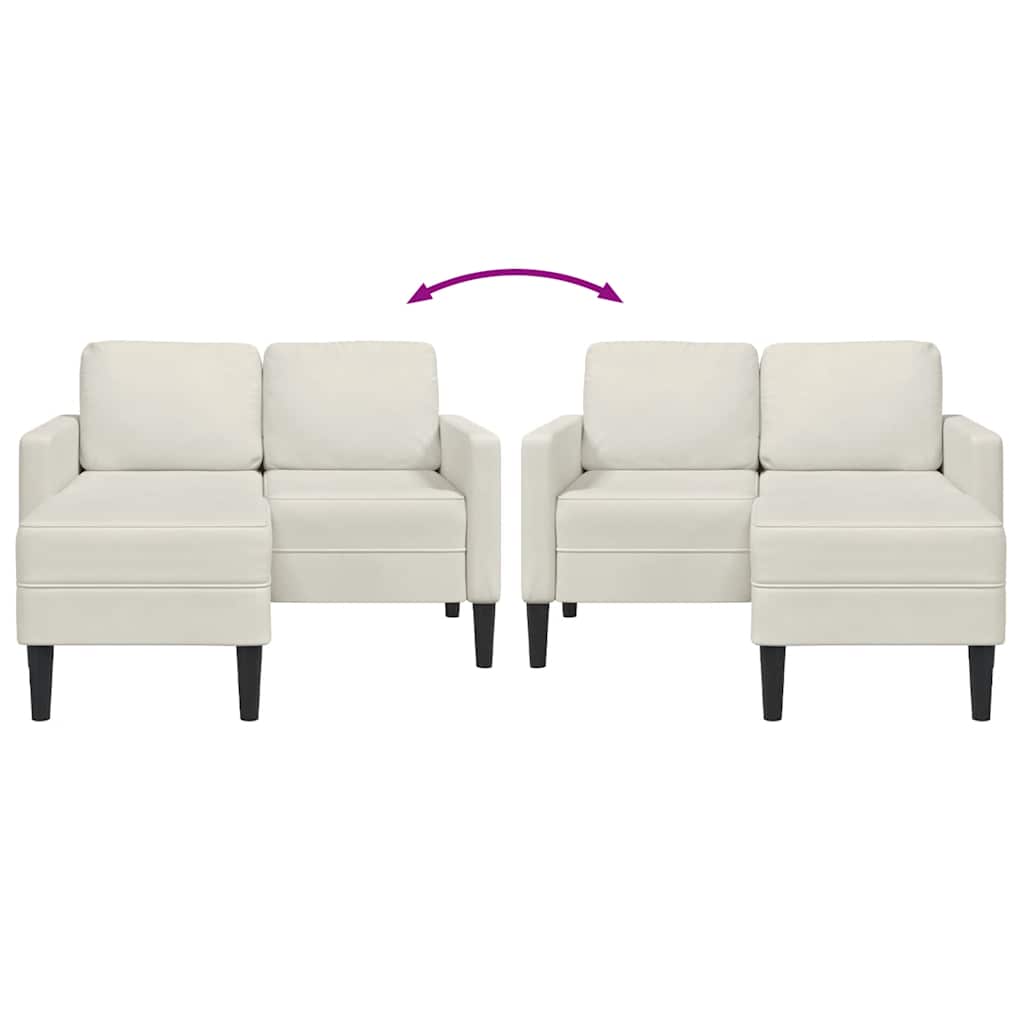 2-Sitzer-Sofa mit Chaiselongue L-Form Creme 125 cm Samt