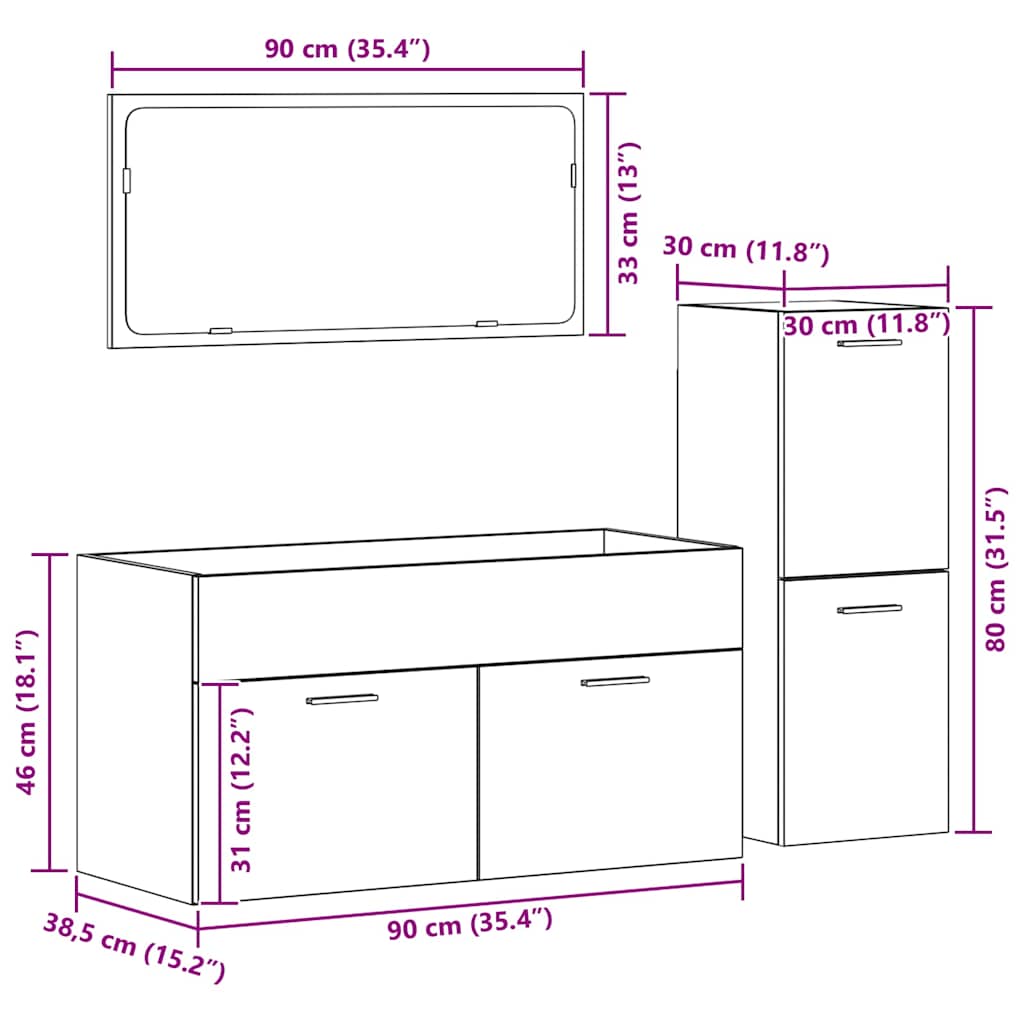 3-tlg. Badmöbel-Set Artisan-Eiche Holzwerkstoff