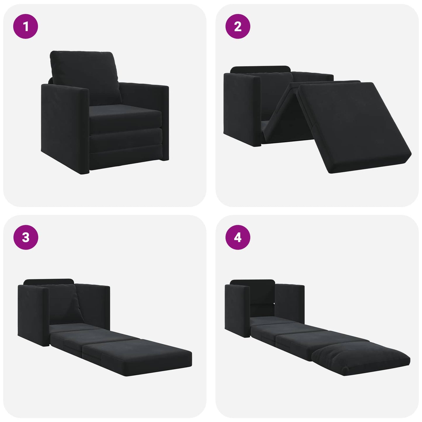 Schlafsofa Schwarz 74 x 77 x 81 cm Samt
