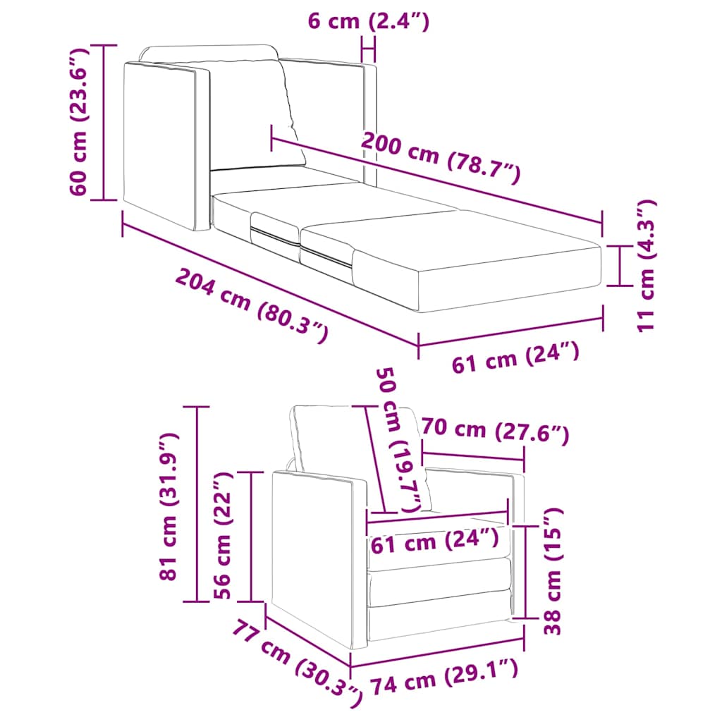 Schlafsofa Schwarz 74 x 77 x 81 cm Samt