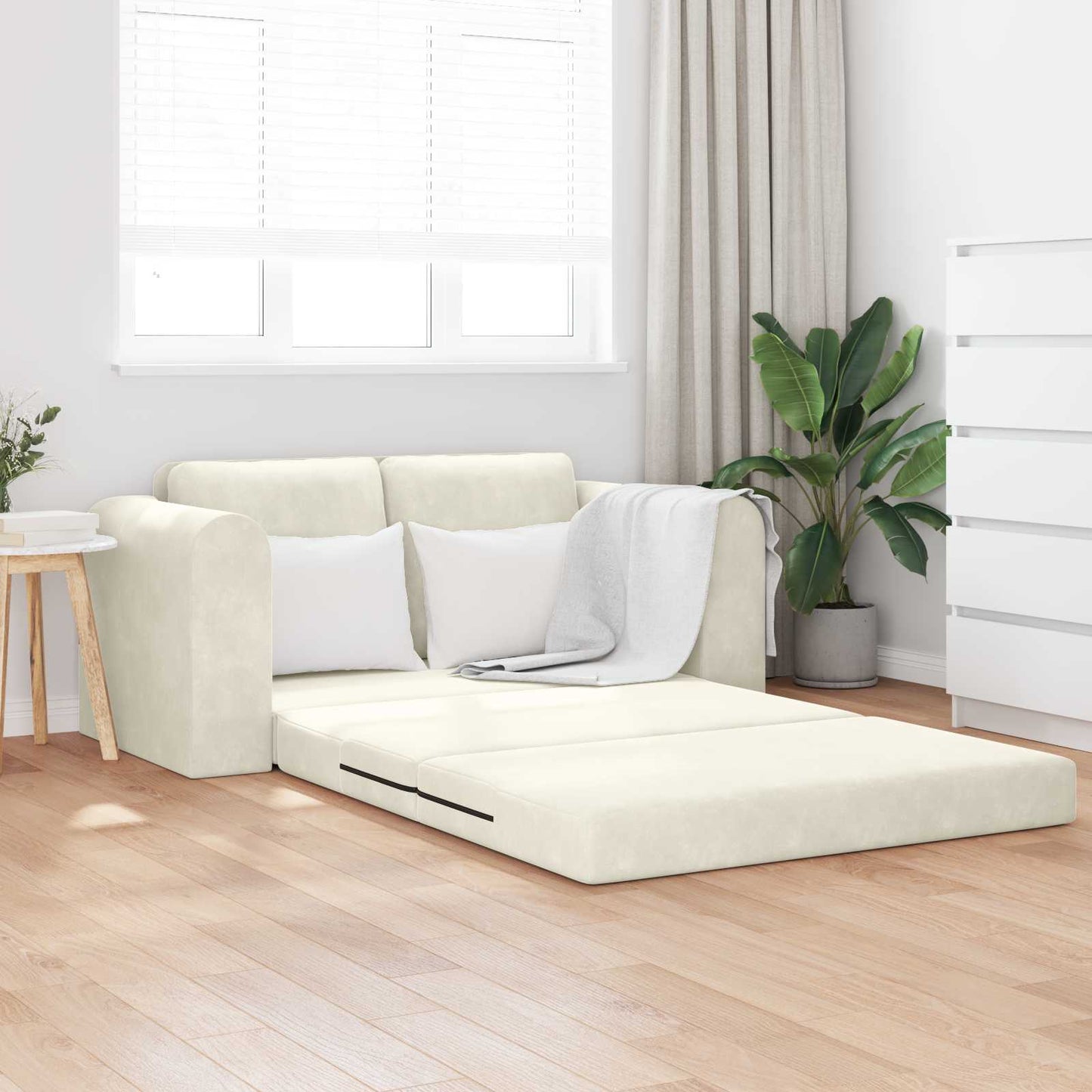 Schlafsofa Creme 148 x 71 x 83 cm Samt