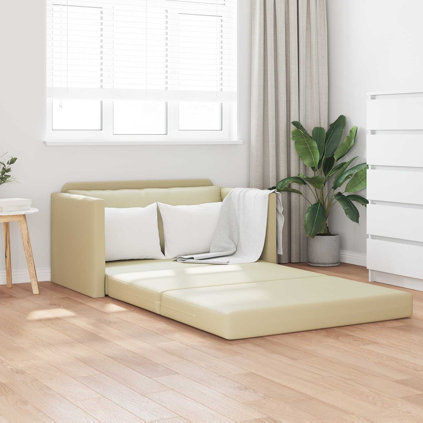 Schlafsofa Creme 124 x 71 x 78 cm Kunstleder