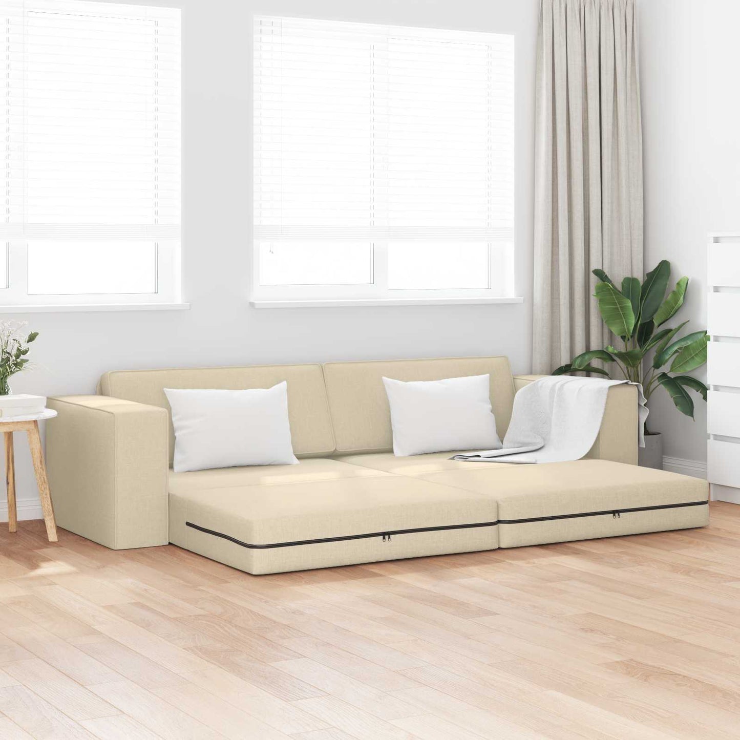 Schlafsofa Creme 245 x 78 x 77 cm Stoff