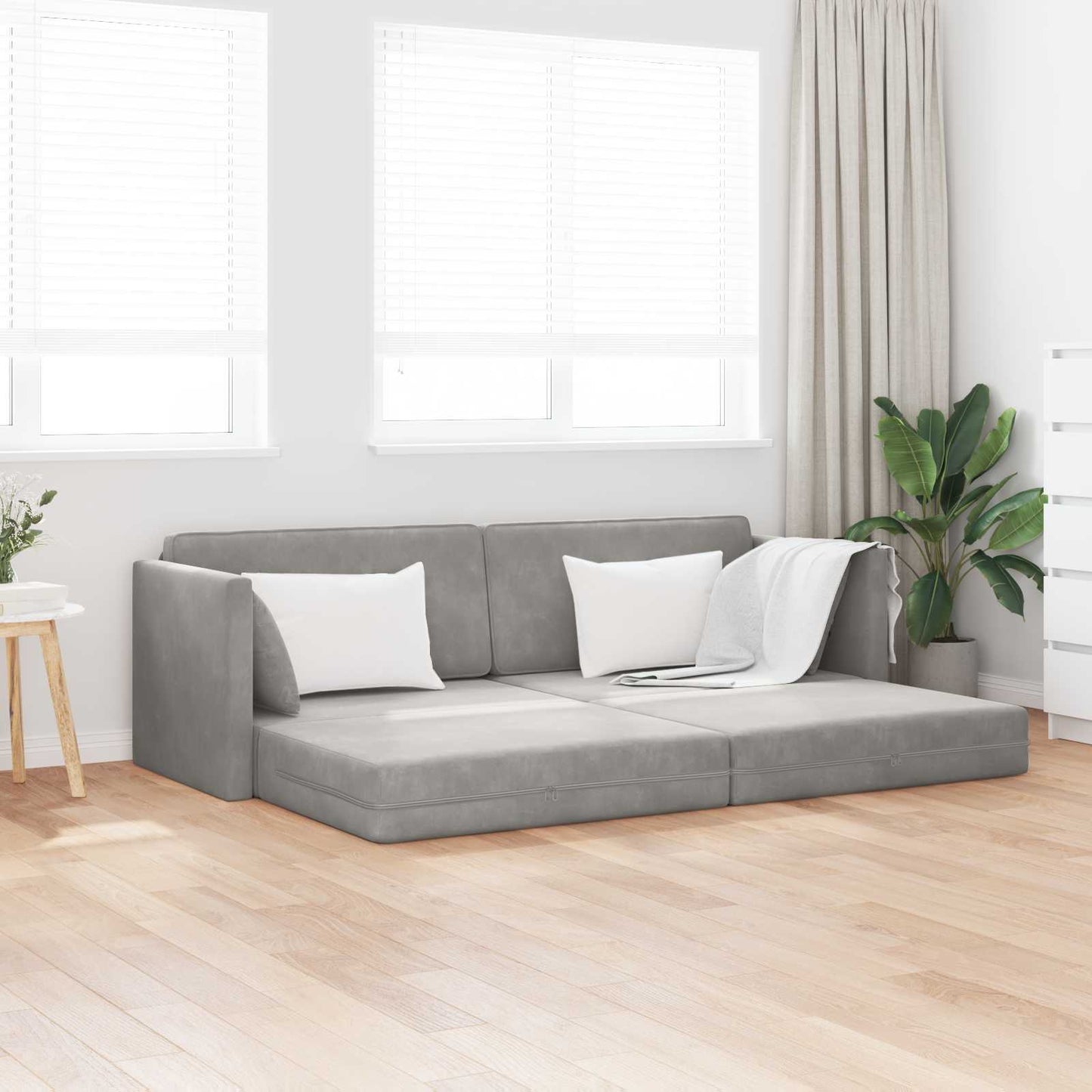 Boden-Sofa-Bett Hellgrau 213 x 70 x 77 cm Samt