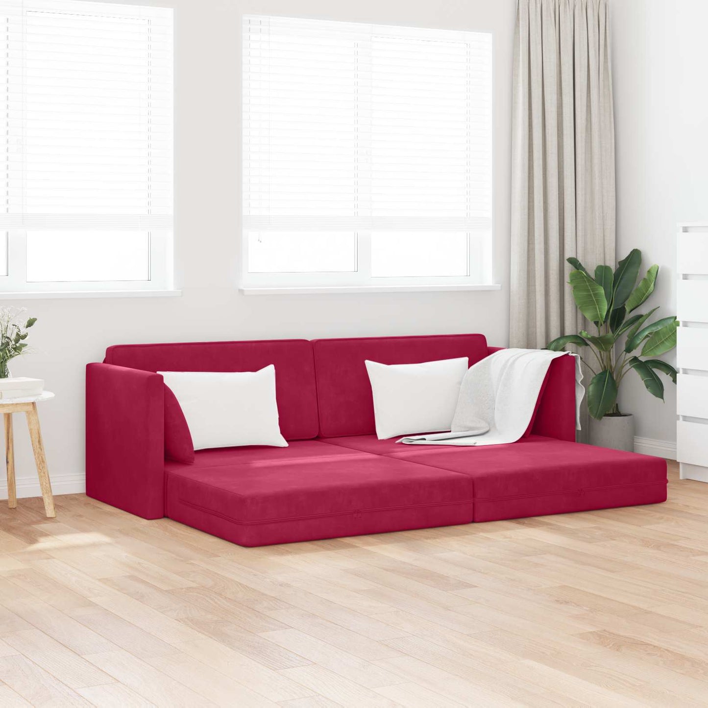 Boden-Sofa-Bett Weinrot 213 x 70 x 77 cm Samt