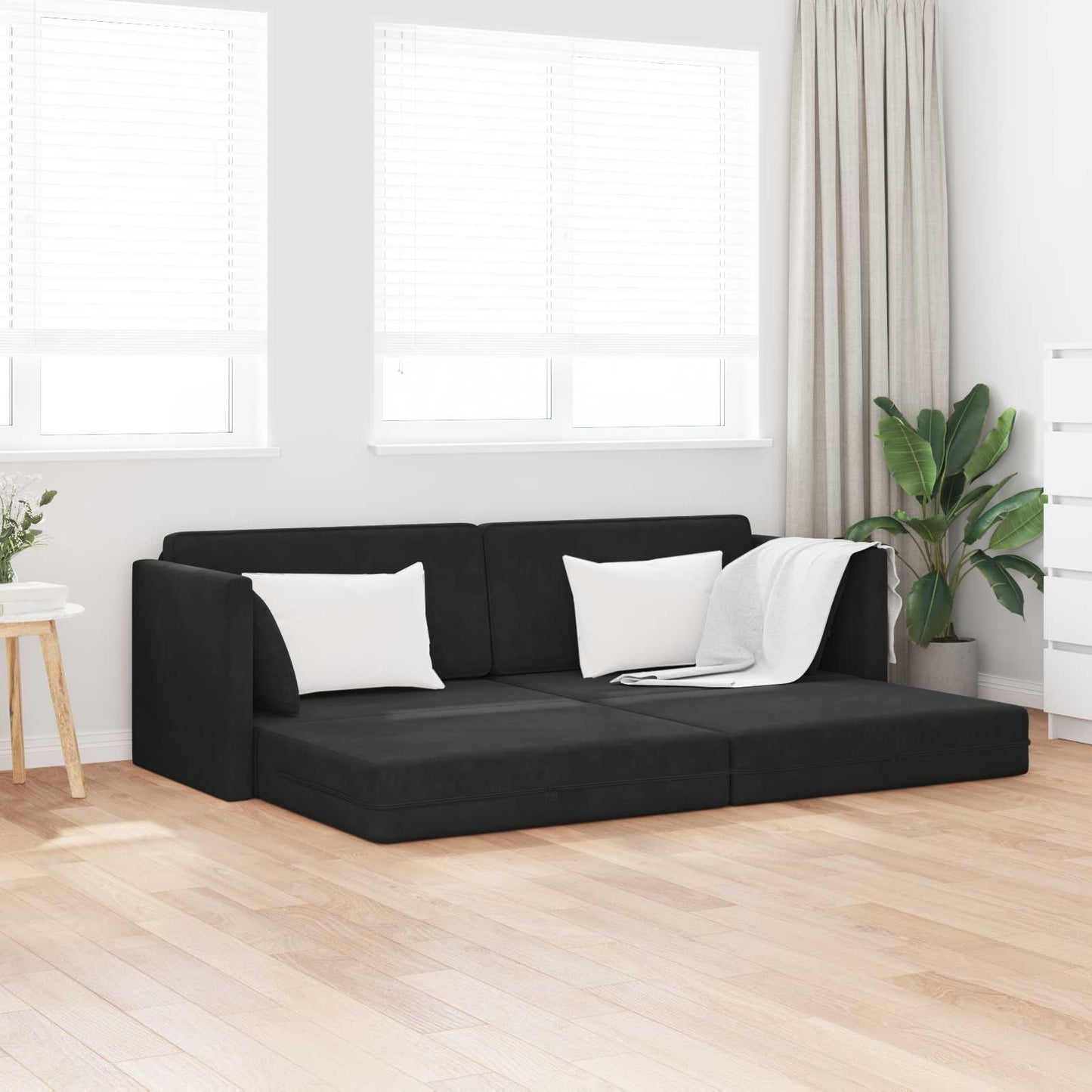 Boden-Sofa-Bett Schwarz 213 x 70 x 77 cm Samt