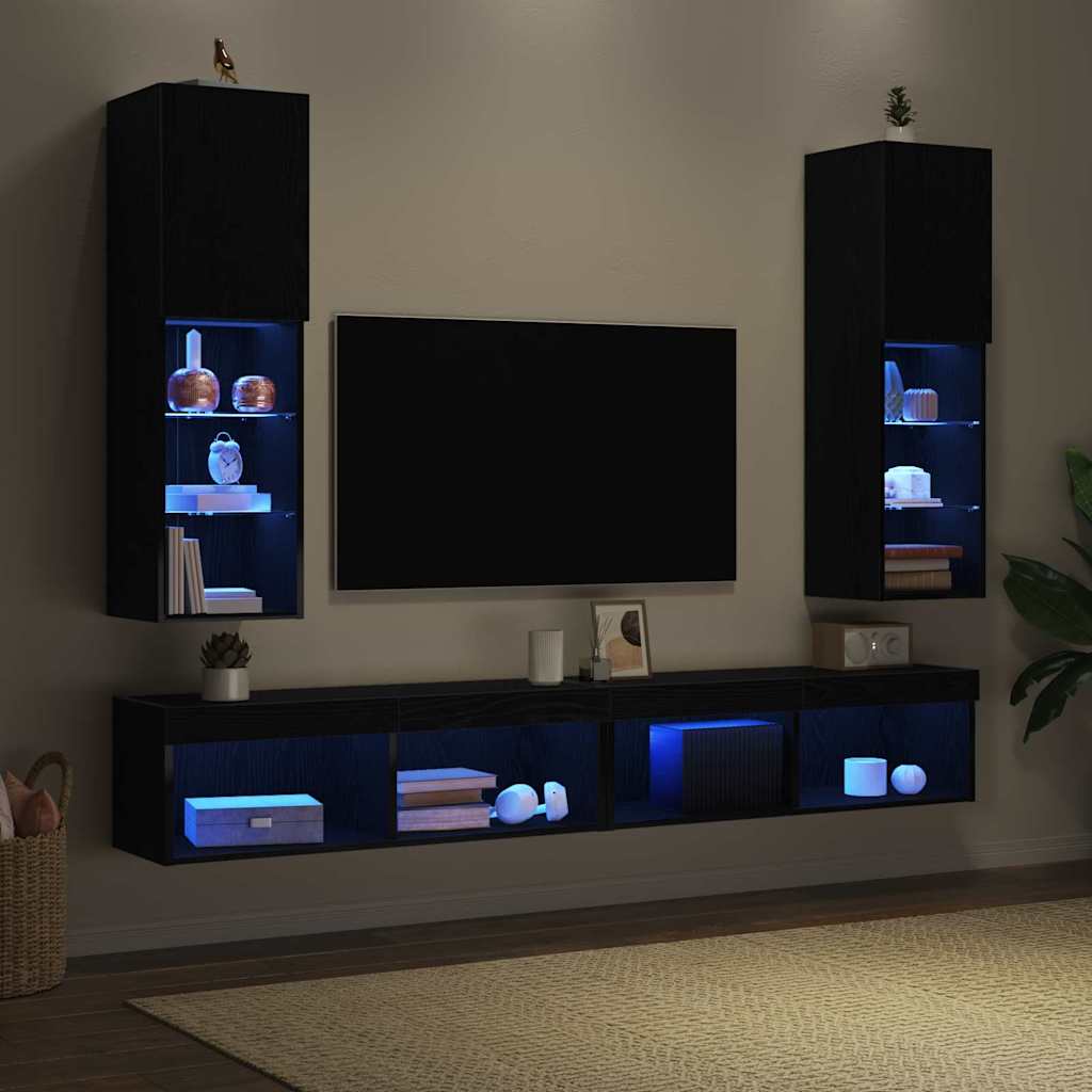 TV-Schrankset 2 pcs Schwarz Eichen-Optik 30,5 x 30 x 102 cm