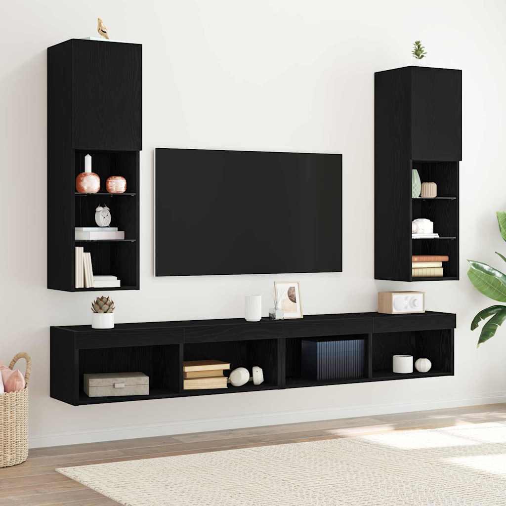 TV-Schrankset 2 pcs Schwarz Eichen-Optik 30,5 x 30 x 102 cm