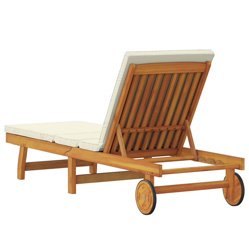 Sonnenliege Braun und Creme 199 x 63 x 85 cm Massivholz Akazie