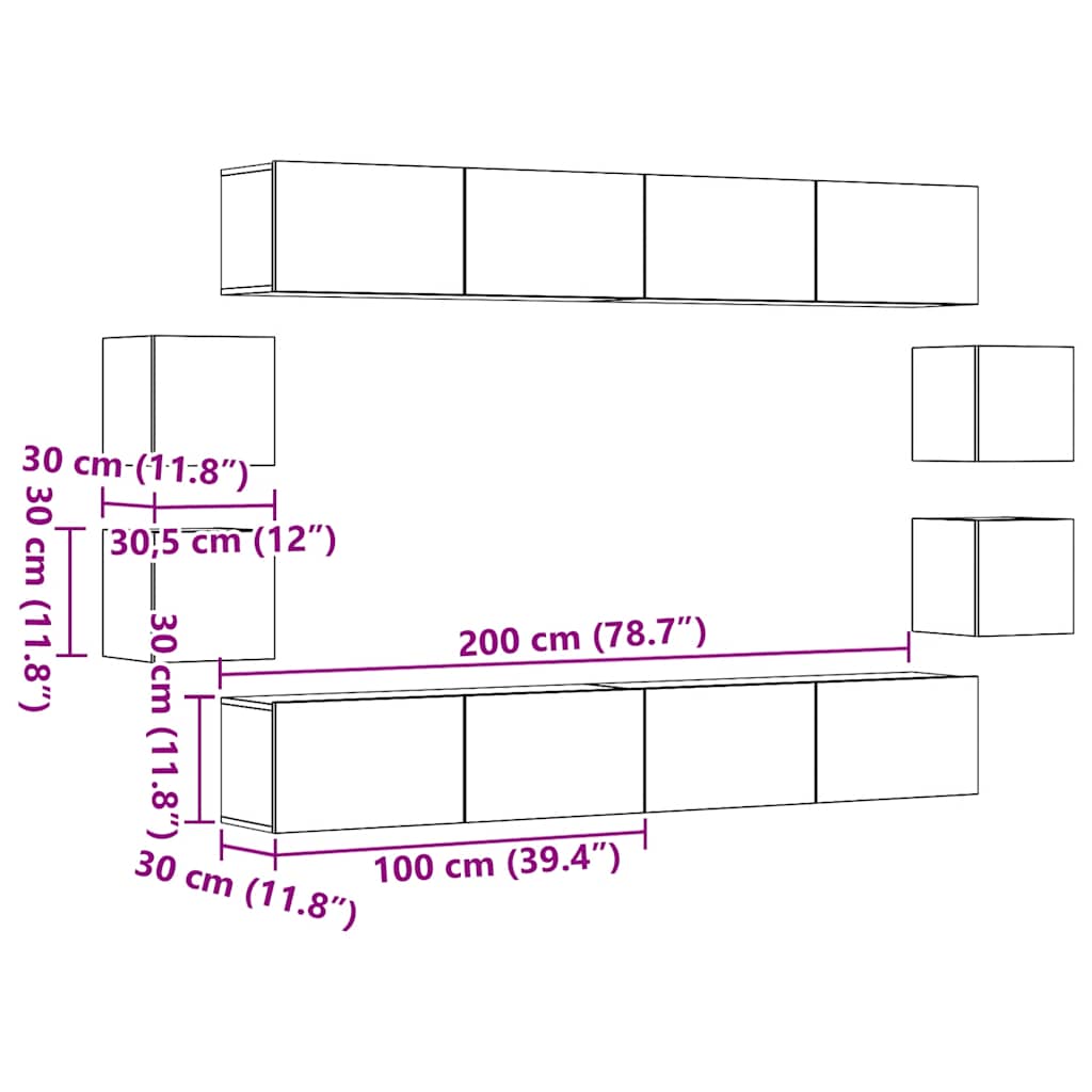 8-tlg. TV-Schrank-Set Wandmontage Artisan-Eiche Holzwerkstoff