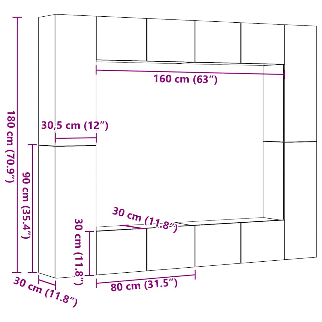 8-tlg. TV-Schrank-Set Wandmontage Altholz-Optik Holzwerkstoff