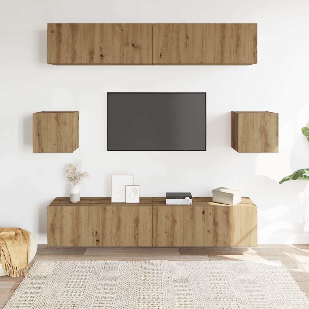 6-tlg. TV-Schrank-Set Wandmontage Artisan-Eiche Holzwerkstoff