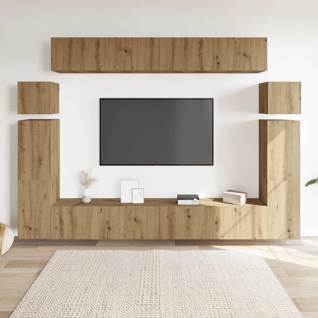8-tlg. TV-Schrank-Set Wandmontage Artisan-Eiche Holzwerkstoff