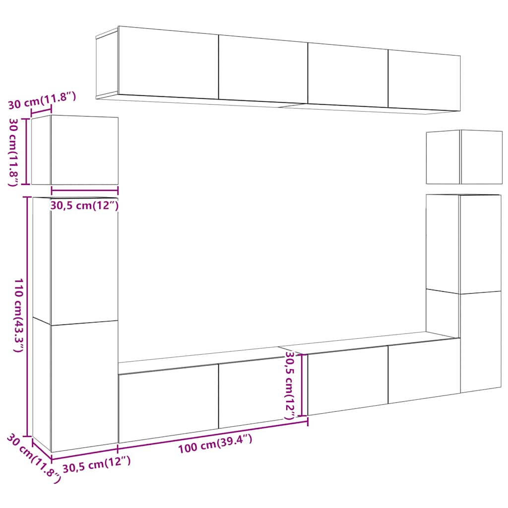 8-tlg. TV-Schrank-Set Wandmontage Artisan-Eiche Holzwerkstoff