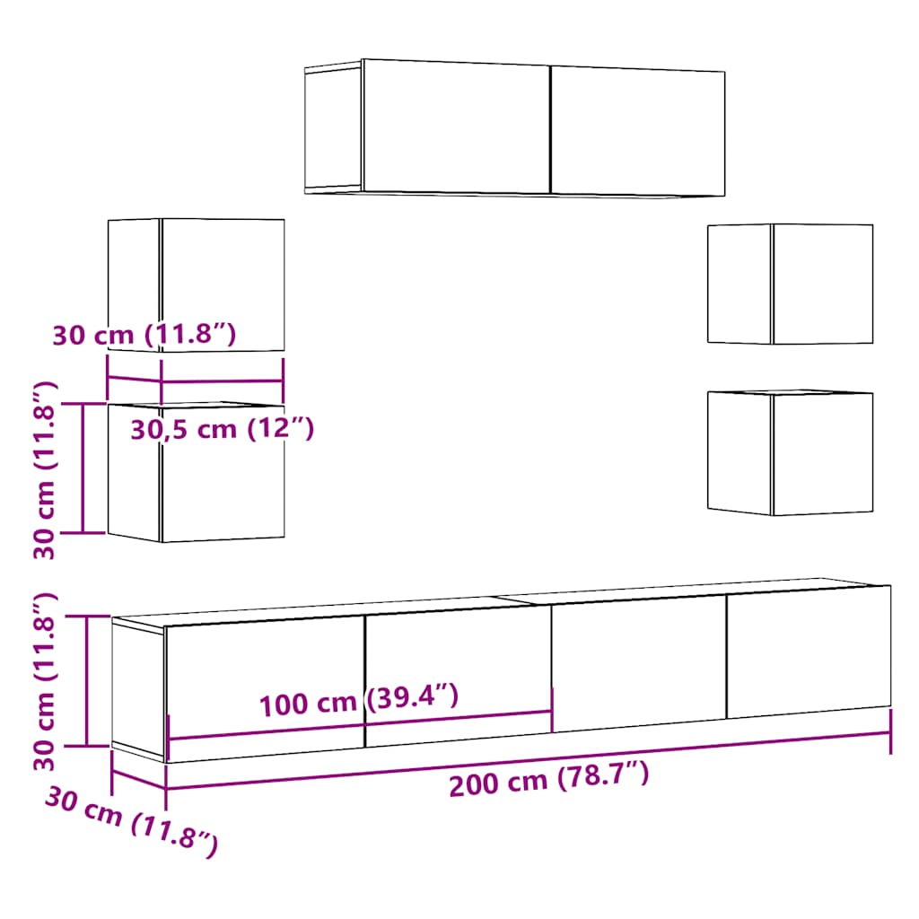 7-tlg. TV-Schrank-Set Wandmontage Artisan-Eiche Holzwerkstoff