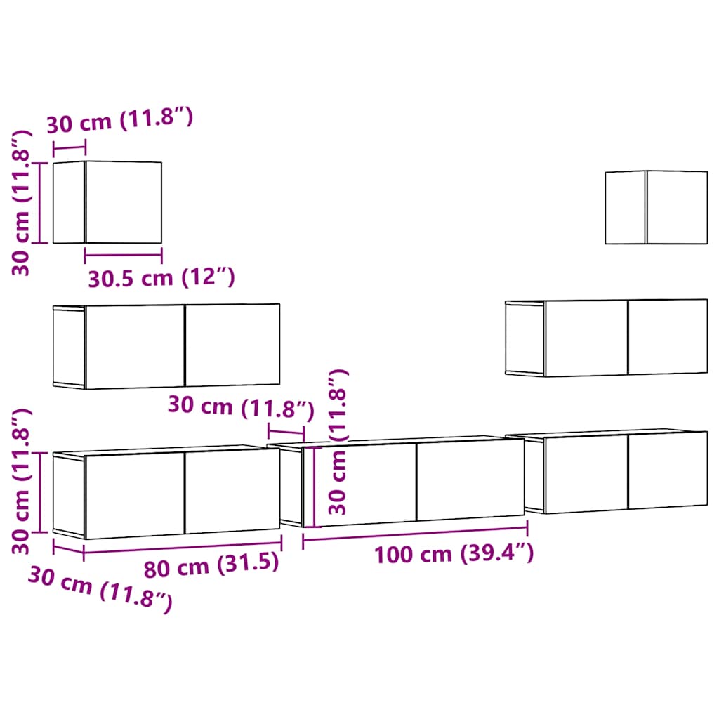 7-tlg. TV-Schrank-Set Wandmontage Artisan-Eiche Holzwerkstoff