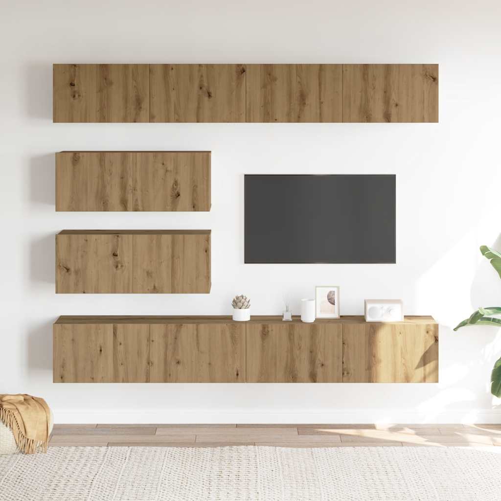 6-tlg. TV-Schrank-Set Wandmontage Artisan-Eiche Holzwerkstoff