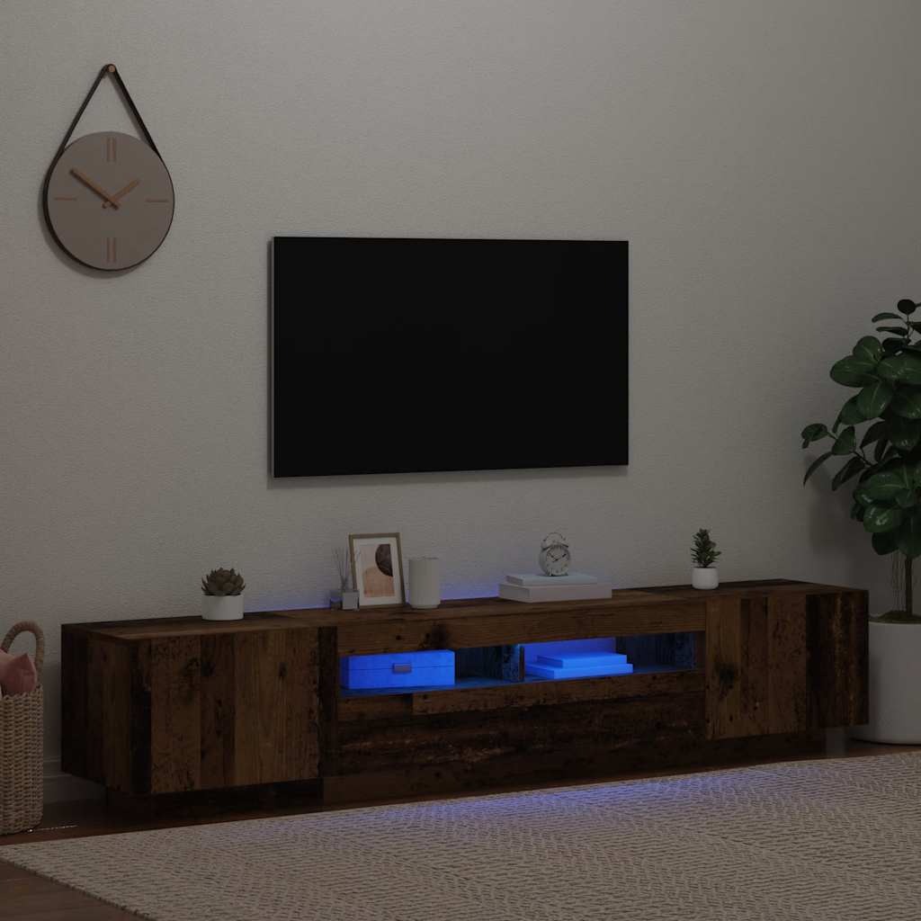 TV-Schrank mit LED-Leuchten Altholz-Optik 200x35x40 cm