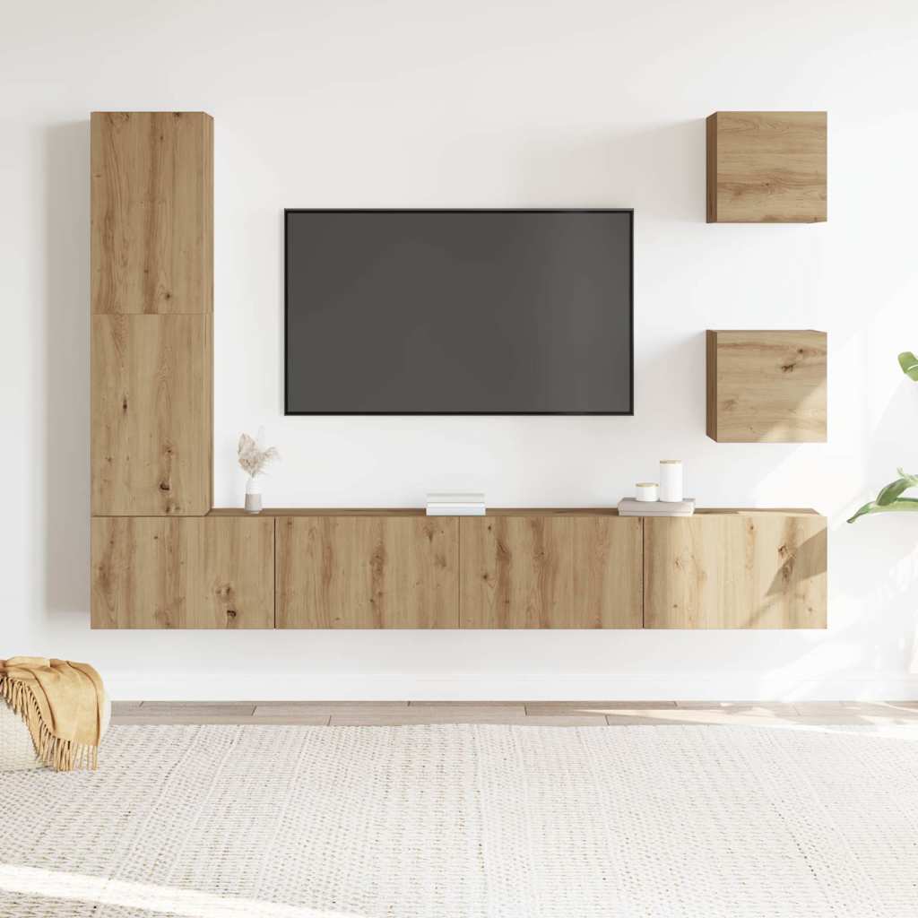 5-tlg. TV-Schrank-Set Wandmontage Artisan-Eiche Holzwerkstoff