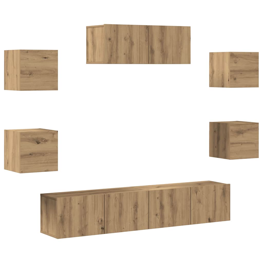 7-teiliges TV-Schrank-Set Wandmontage Artisan Eiche