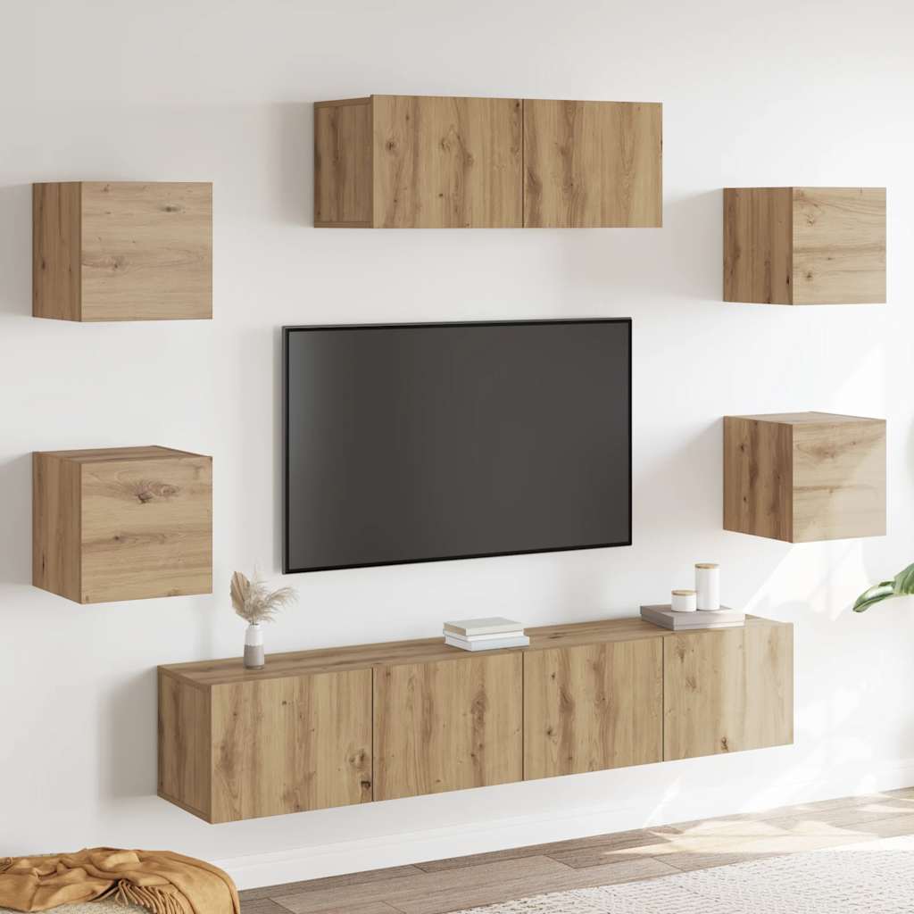 7-teiliges TV-Schrank-Set Wandmontage Artisan Eiche
