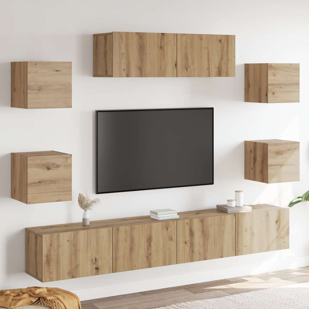 7-tlg. TV-Schrank-Set Wandmontage Artisan-Eiche Holzwerkstoff