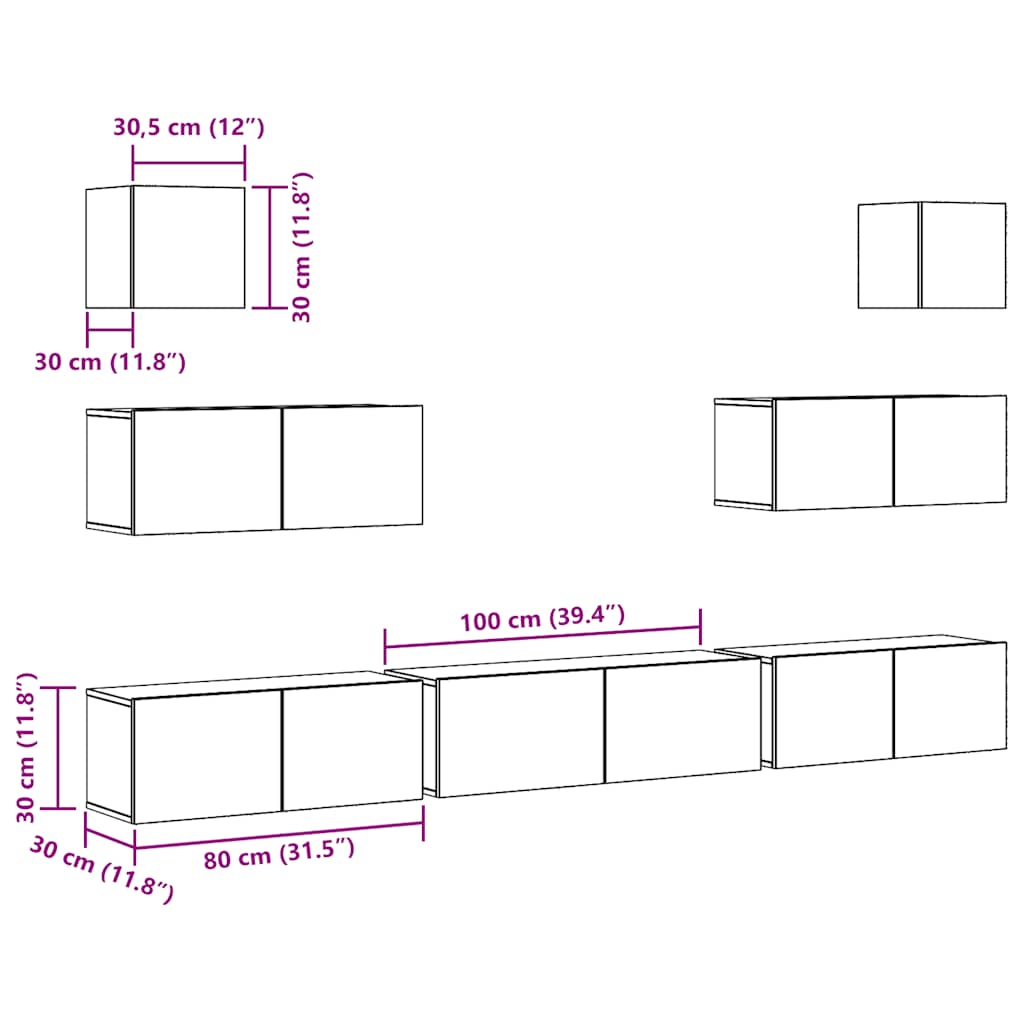 7-tlg. TV-Schrank-Set Wandmontage Artisan-Eiche Holzwerkstoff