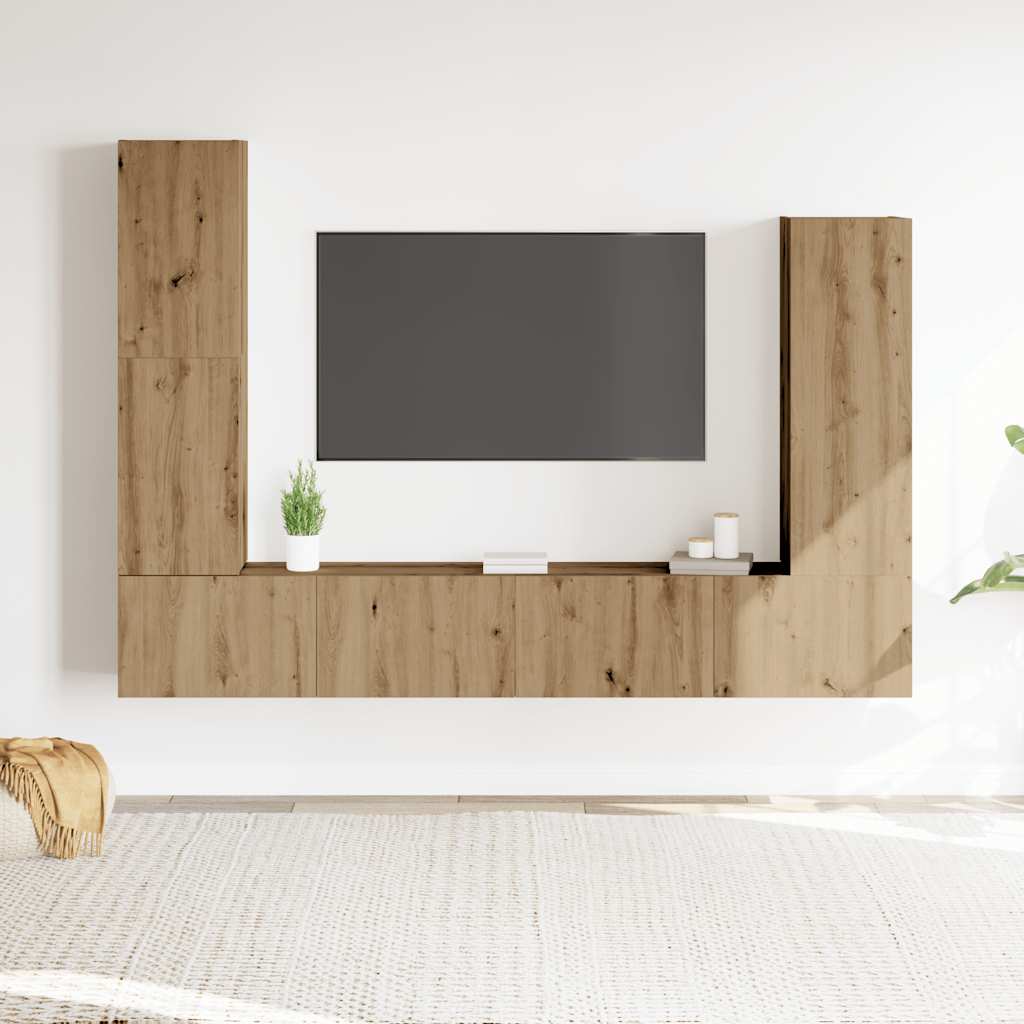 4-tlg. TV-Schrank-Set Wandmontage Artisan-Eiche Holzwerkstoff