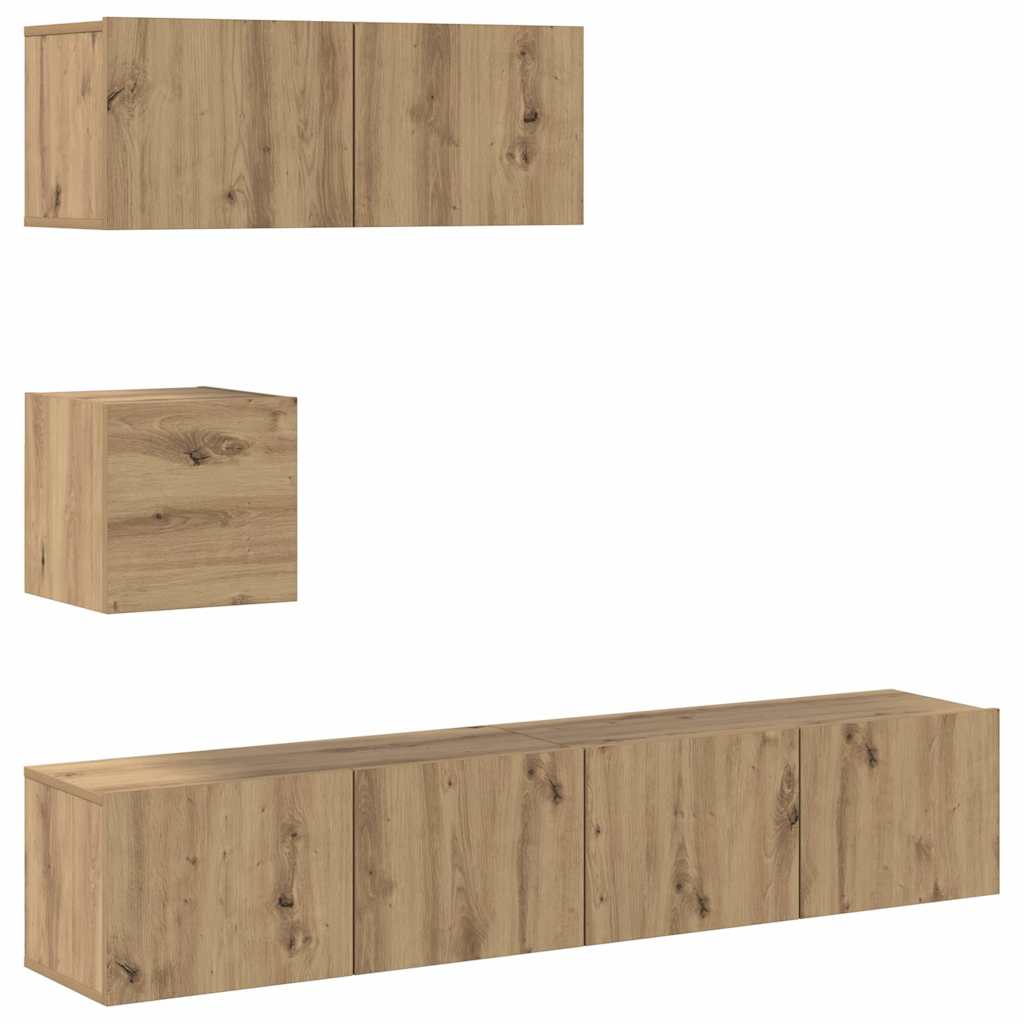 4-tlg. TV-Schrank-Set Wandmontage Artisan-Eiche Holzwerkstoff