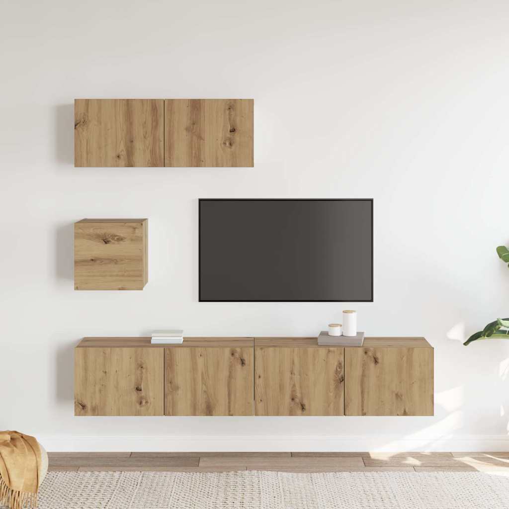 4-tlg. TV-Schrank-Set Wandmontage Artisan-Eiche Holzwerkstoff