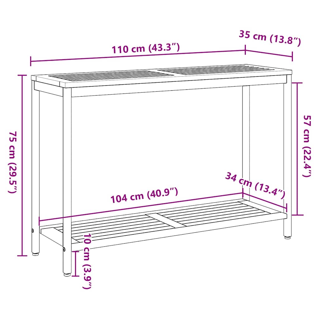 Tisch für Outdoor Natürlich und Schwarz 110 x 35 x 75 cm