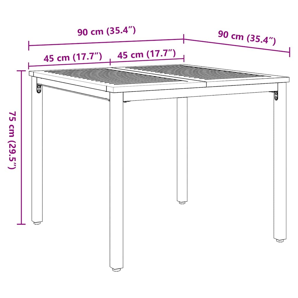 Tisch für Outdoor Natürlich und Schwarz 90 x 90 x 75 cm