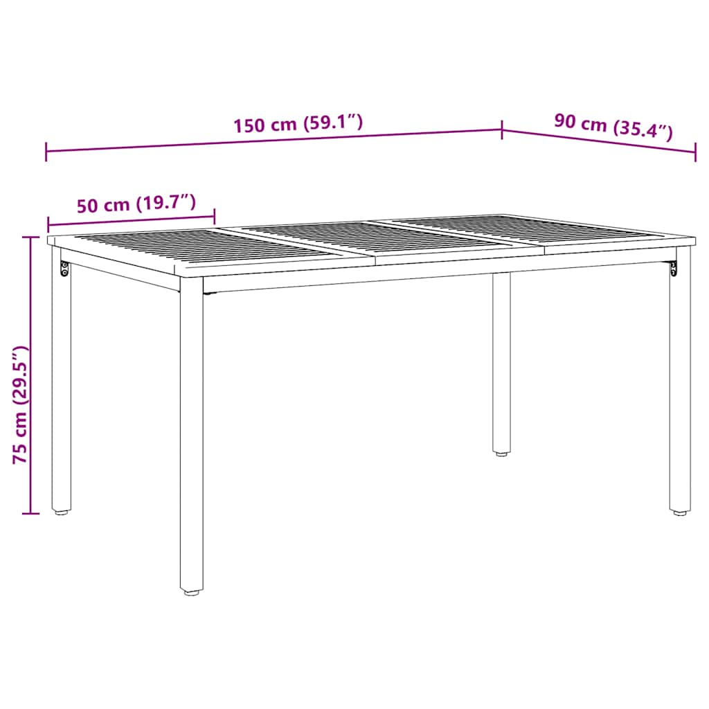 Tisch für Outdoor Natürlich und Schwarz 150 x 90 x 75 cm